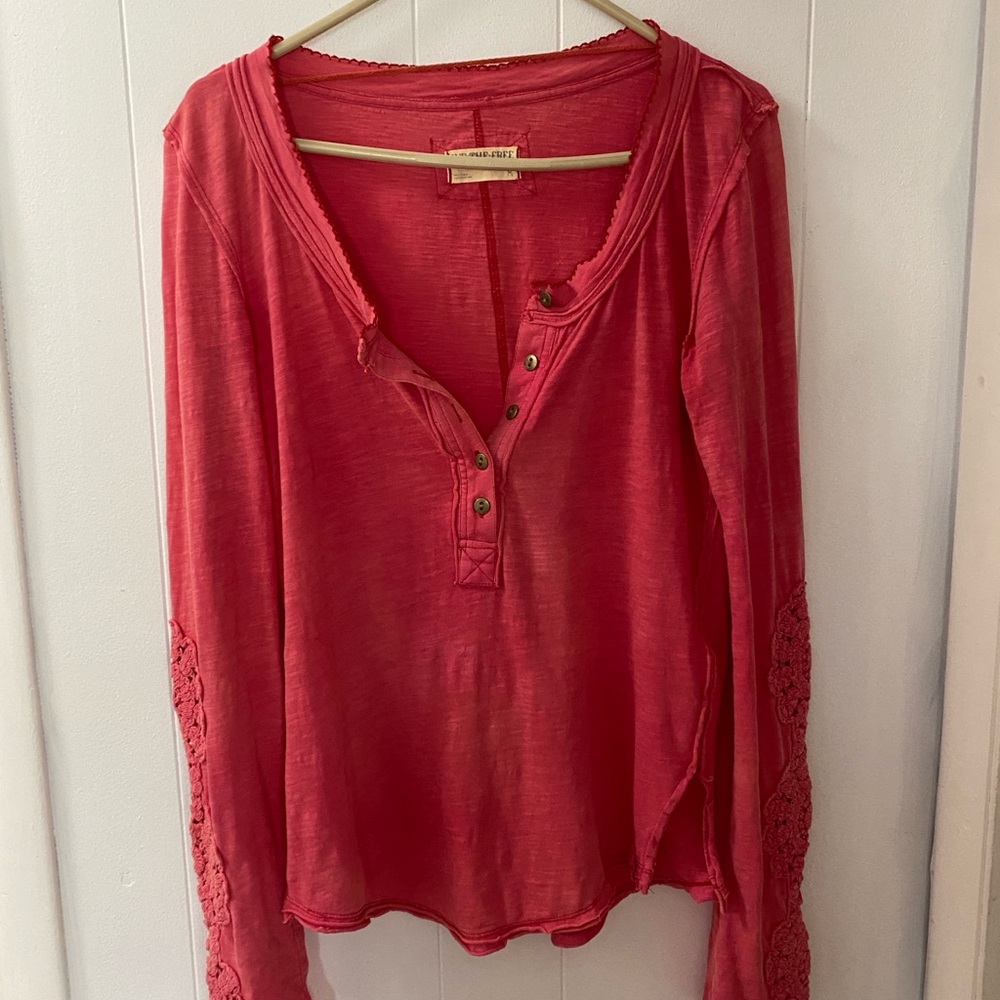 We The Free Red Button-Front Blouse